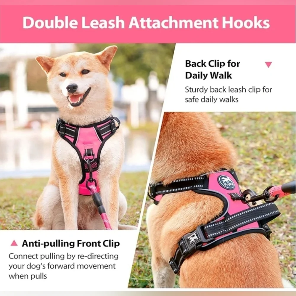 PoyPet NIB Pink/Black No Pull Reflective Dog Harness Size Small